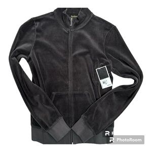 NWT Juicy Couture Black Label Velour Zip Jacket Dark Gray Soft and Gorgeous!!